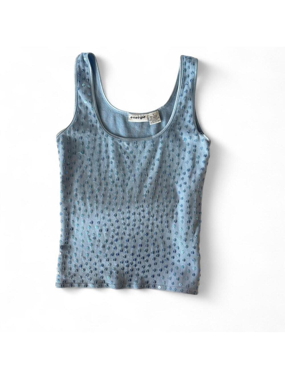 Vintage Energie Light Blue Sequin Scoop Neck Tank Top Medium Y2K
